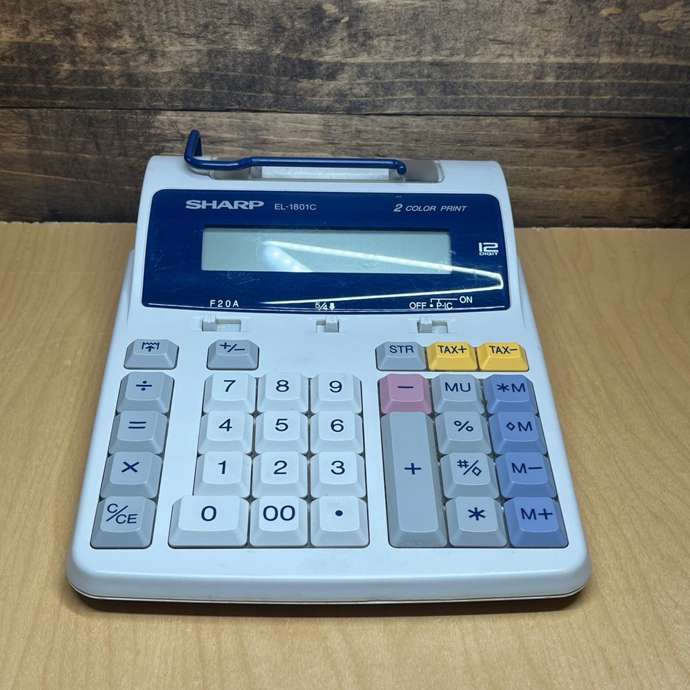 Sharp EL-1801C 2 Color Print 12 Digit Desktop Printing Calculator White Blue
